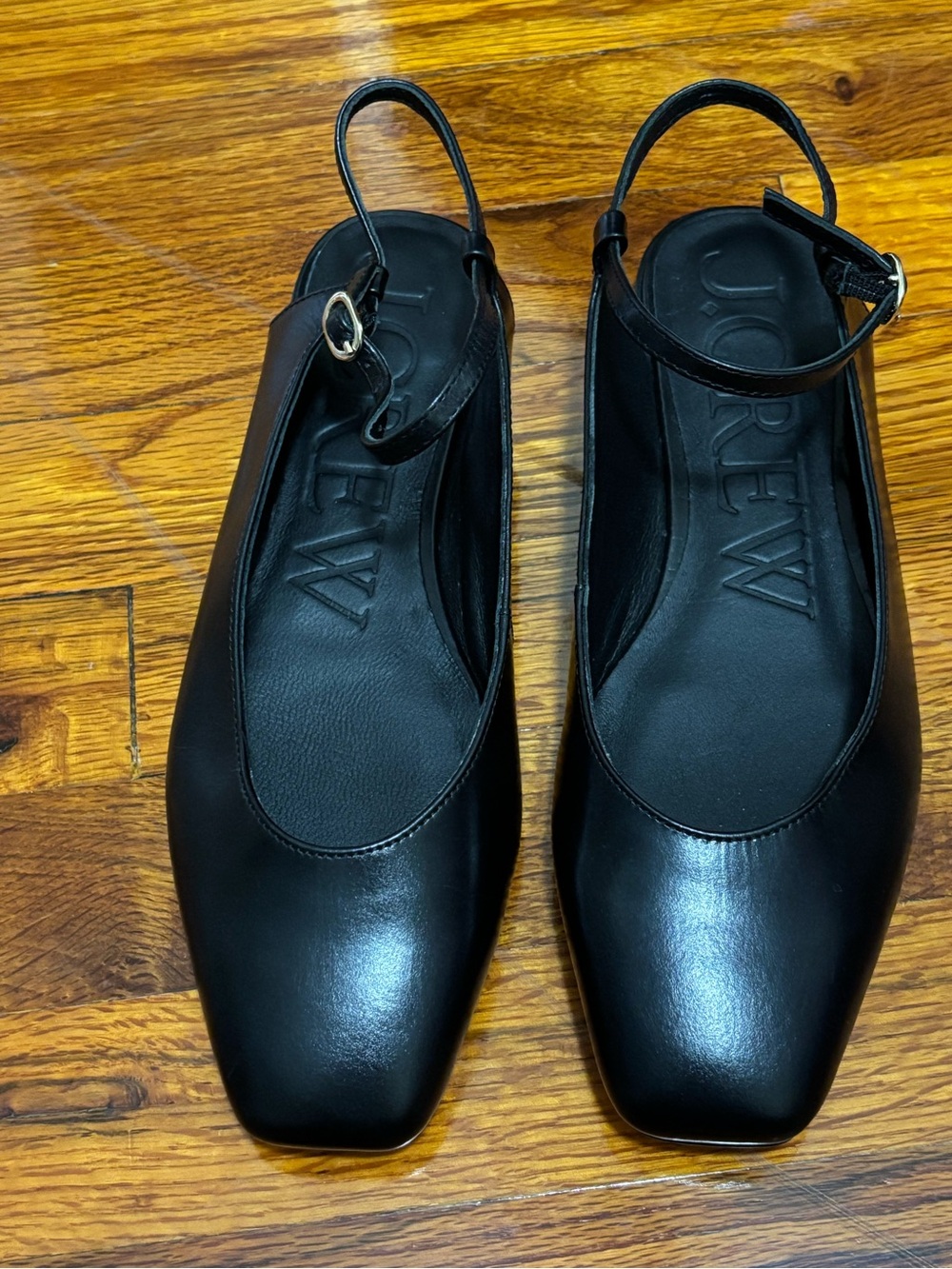 J. Crew Ankle Strap Ballet Flats Black Leather